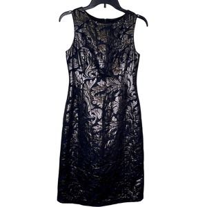 Tibi Women Sheath Dress Shiny‎ Metallic Jaqcuard Sleeveless Back Zip Black Sz. 2